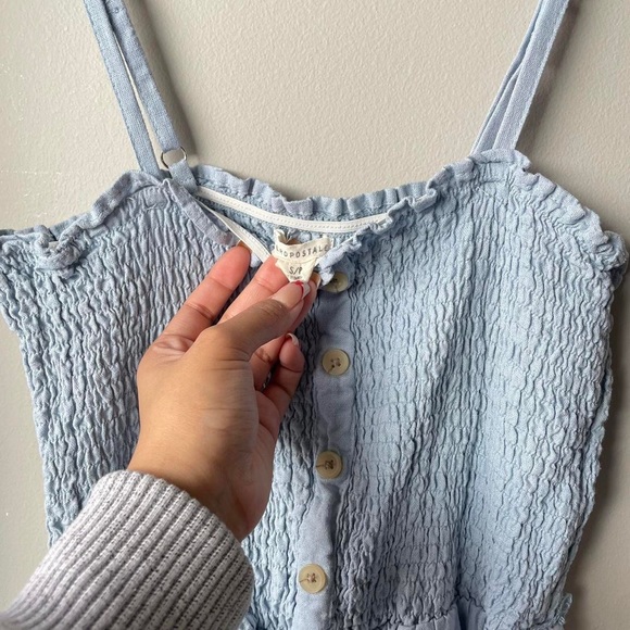 Baby blue ribbed thin adjustable shoulder straps summer dress - Picture 4 of 4